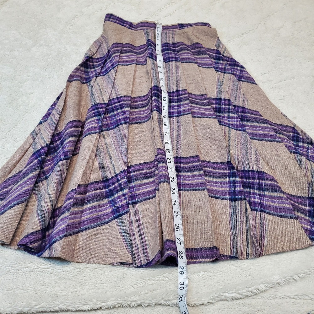 Vintage West Coast Connection Gray Purple Plaid Wool Blend Skirt 7 Academia Twee - Picture 8 of 8